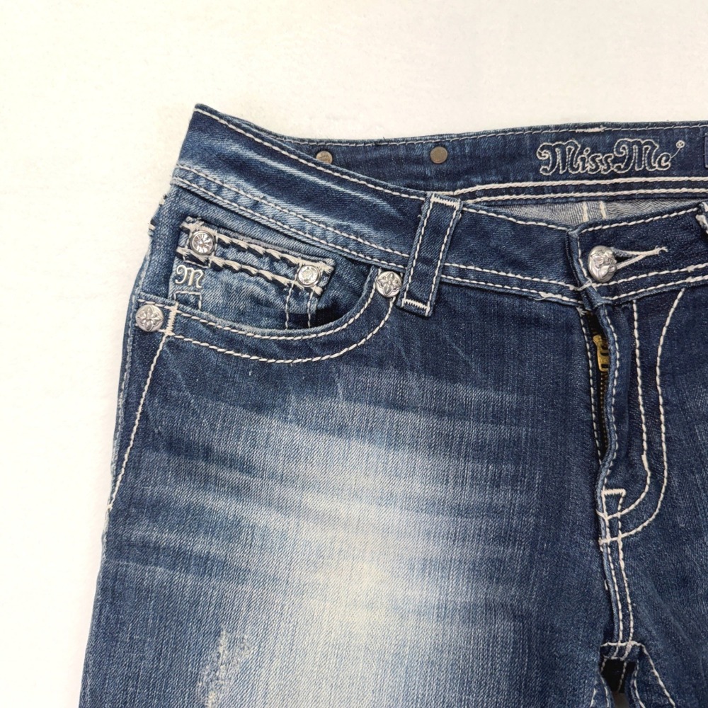 Miss Me Capri Jeans Womens 30 Blue Medium Wash Rhinestone Embroidered JP5418P - Picture 6 of 12